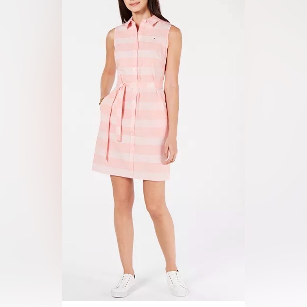 Tommy Hilfiger Pink Striped Mini Dress with belt size 8